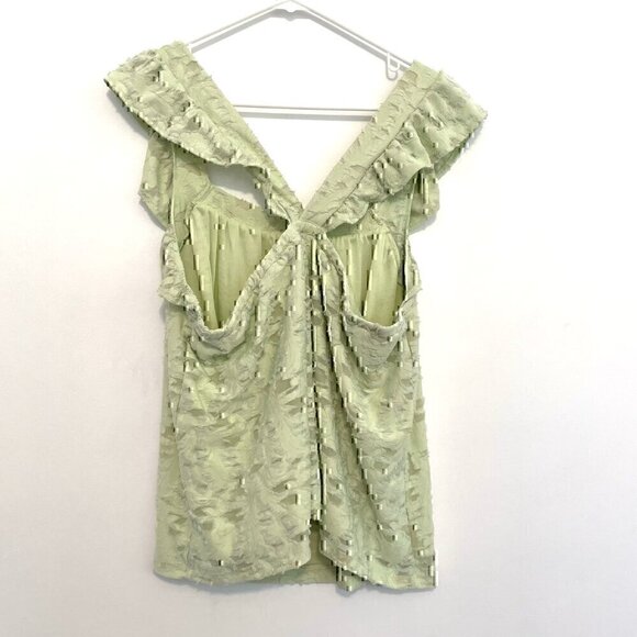 LC LAUREN CONRAD Ruffle Sleeve Cross Back Top Pastel Green Floral Jacquard Tank - Picture 10 of 12